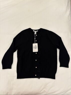 Black Ruffle-Trim Cashmere Cardigan Sweater - Women's
